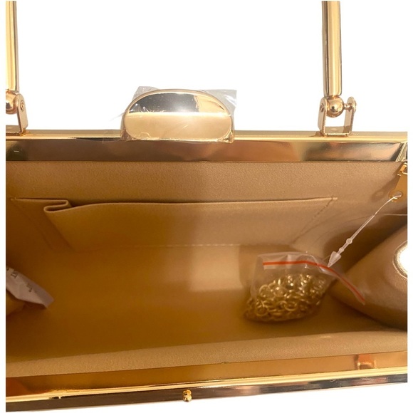 Prezzo Gold Tone Metal Rhinestone Crystal Clutch Evening Bag Purse NWT. - Picture 6 of 11